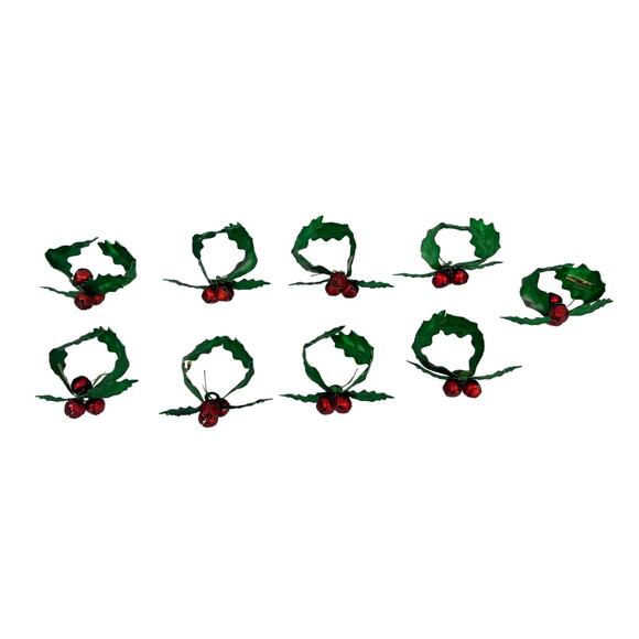 Dept. 56 Holly Bell Napkin Rings Set Of 9 Metallic Shine Classy - Picture 4 of 4